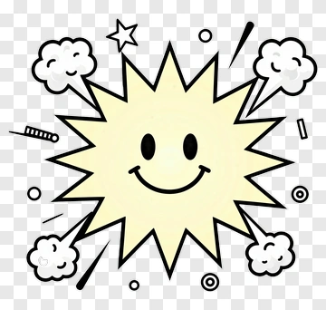 Smiling Sun With Clouds And Stars PNG