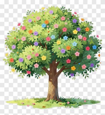 Flowering Tree With Colorful Blossoms PNG