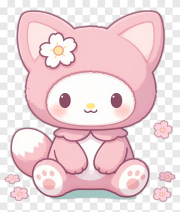 Cute Pink Fox With Cherry Blossom PNG