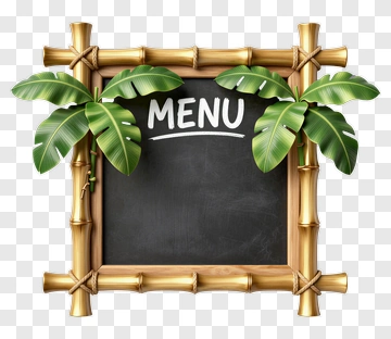 Tropical Menu Board With Bamboo Frame PNG