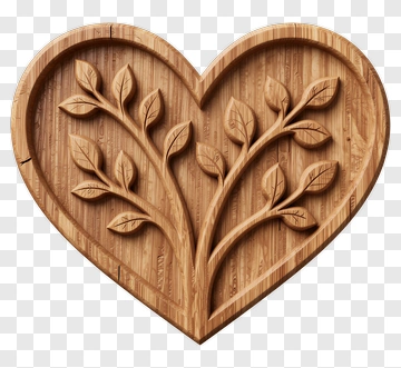 Wooden Heart With Carved Tree Branches PNG