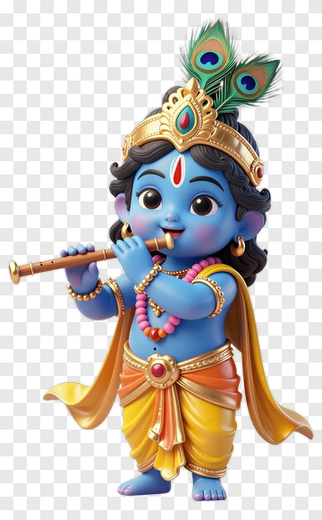 Blue Child Playing Flute With Peacock Feathers PNG
