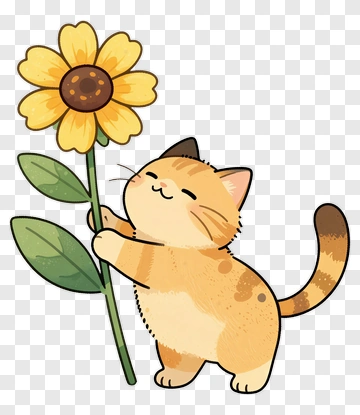 Cute Cat Holding Sunflower PNG