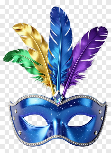 Blue Masquerade Mask With Colorful Feathers PNG