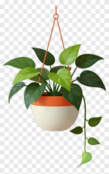 Hanging Ivy Plant In Orange Pot PNG
