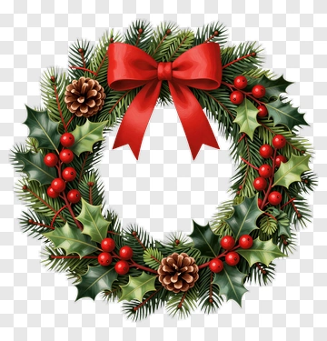Christmas Wreath With Red Ribbon PNG