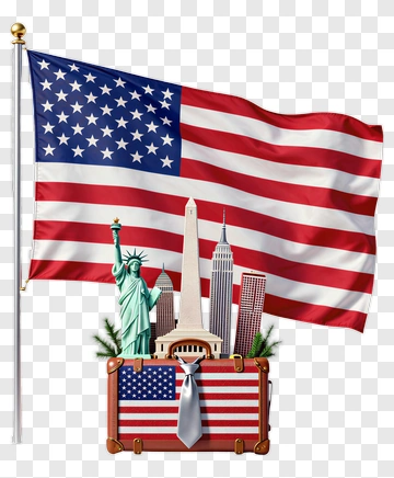 American Flag With Iconic Landmarks PNG