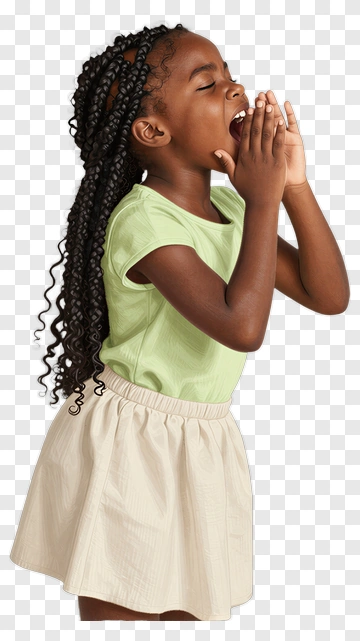 Young Girl Singing With Hands Near Mouth PNG