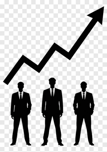 Three Businessmen Standing Under Growth Arrow PNG