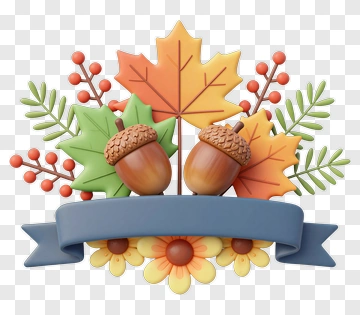 Autumn Banner With Acorns And Leaves PNG