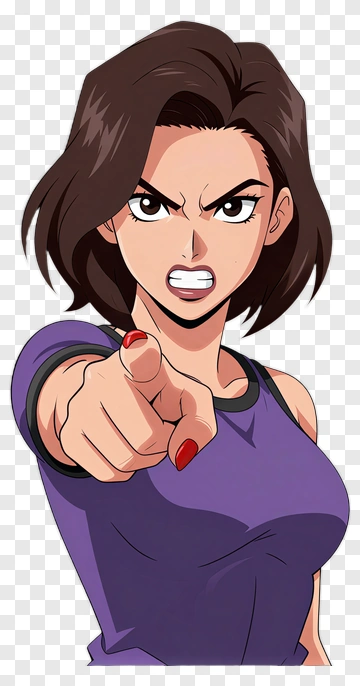 Anime Woman Pointing With Angry Expression PNG