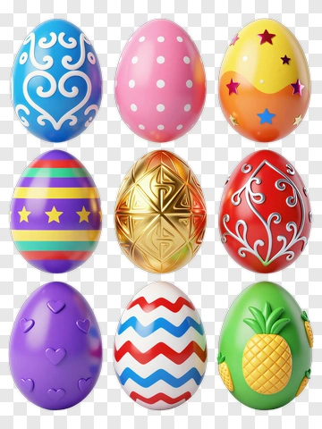 Colorful Decorated Easter Eggs PNG