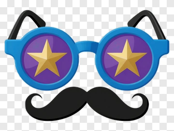 Glasses With Star Lenses And Mustache PNG