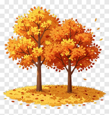 Two Autumn Trees With Falling Leaves PNG