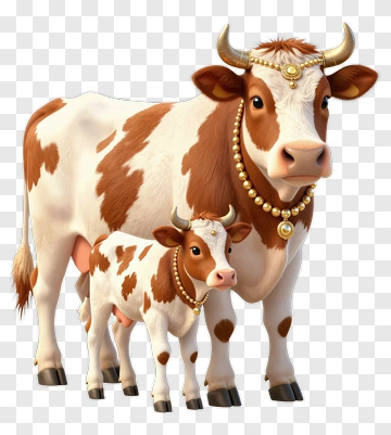 Cow And Calf With Gold Jewelry PNG