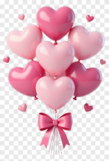 Heart Balloons With Pink Bow PNG