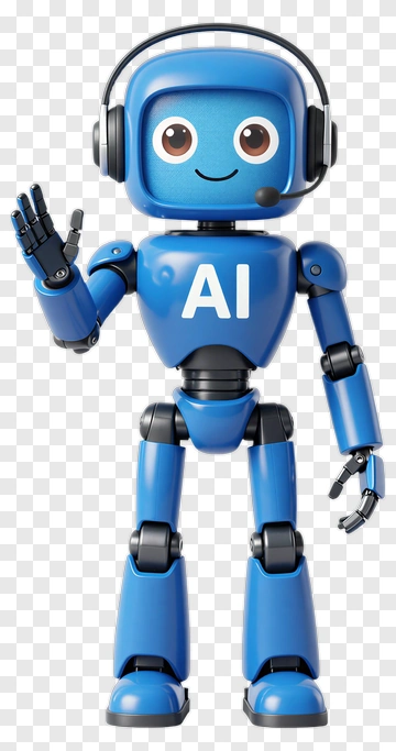 Blue AI Robot Waving PNG