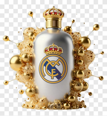 Real Madrid Logo On Golden Bottle PNG