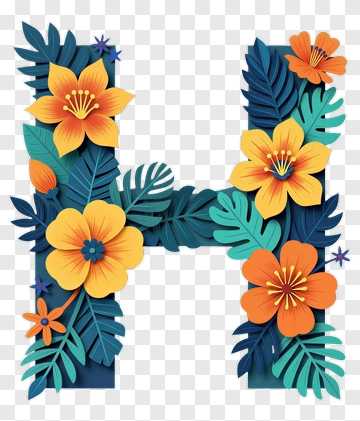 Floral Letter H Design PNG