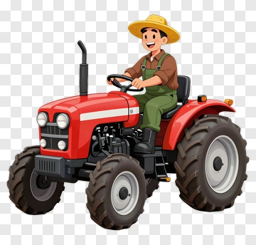 Farmer Driving Red Tractor PNG