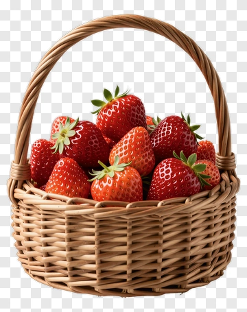 Fresh Strawberries In Wicker Basket PNG