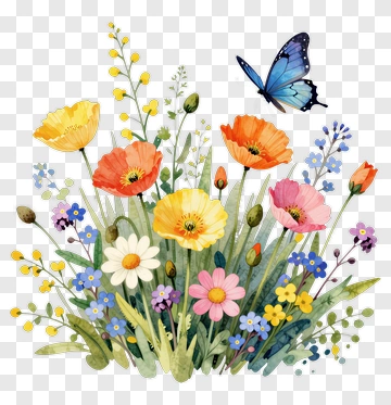 Butterfly Among Wildflowers PNG