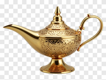 Golden Magic Lamp With Sparkle PNG