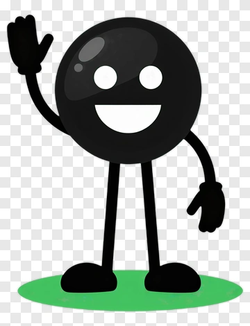 Friendly Black Circle Character Waving PNG