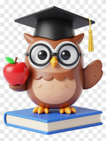 Owl With Graduation Cap Holding Apple PNG