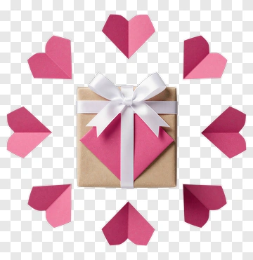 Pink Paper Hearts Around Gift PNG