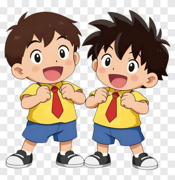 Two Cartoon Boys Wearing School Uniforms PNG