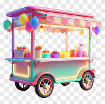 Colorful Food Cart With Balloons PNG