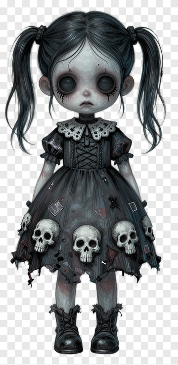Gothic Doll With Skulls PNG