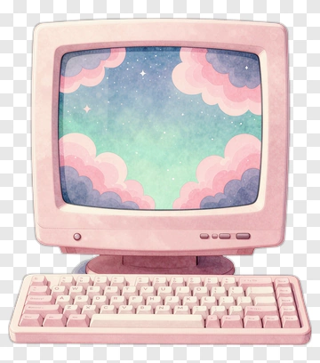 Pastel Retro Computer With Cloudy Screen PNG
