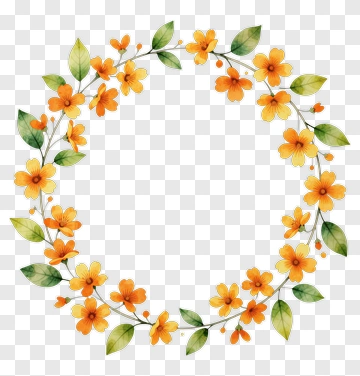 Orange Flower Wreath With Green Leaves PNG