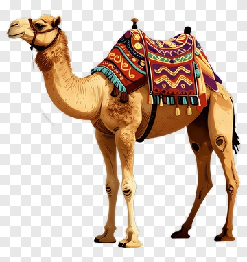 Camel In Desert With Pyramids PNG