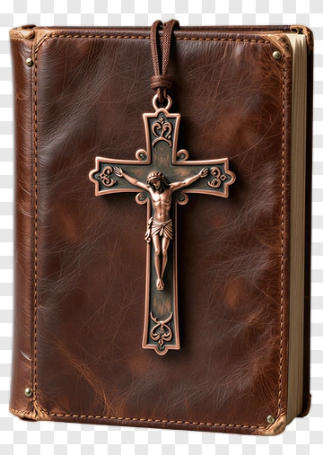 Leather Bound Book With Cross Pendant PNG
