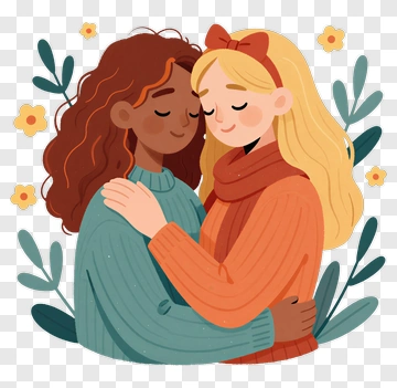 Two Women Embracing In A Hug PNG