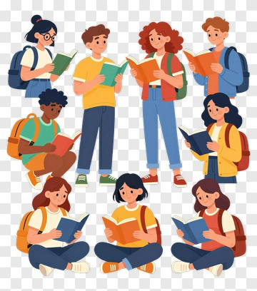 Group Of Students Reading Together PNG