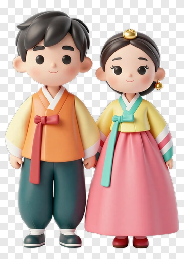 Cute Korean Couple In Traditional Attire PNG