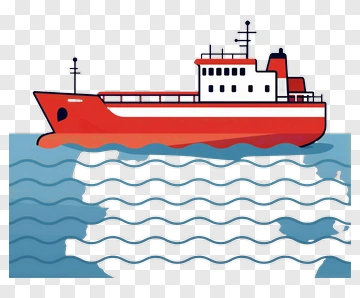 Red Cargo Ship On Water PNG