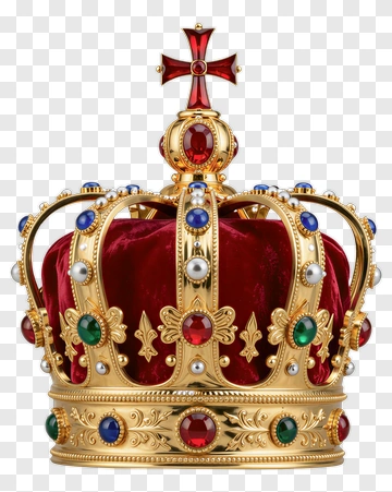Golden Crown With Red Velvet And Gemstones PNG
