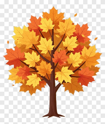 Autumn Maple Tree With Falling Leaves PNG