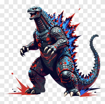 Godzilla In Blue And Red PNG