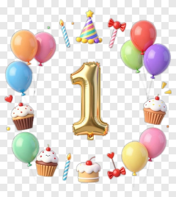 First Birthday Celebration With Gold Number One Balloon PNG