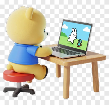 Yellow Bear Using Laptop PNG