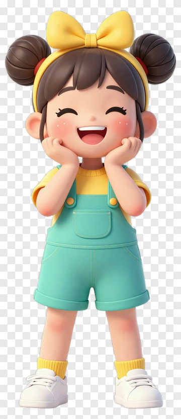 Happy Cartoon Girl With Yellow Bow PNG