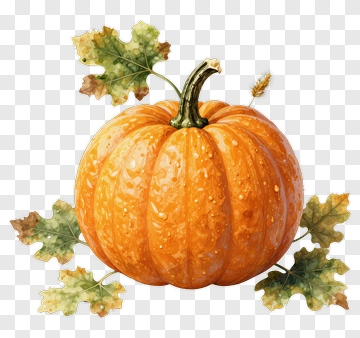 Watercolor Pumpkin With Leaves PNG
