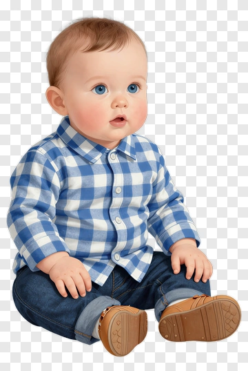Baby In Plaid Shirt Sitting PNG