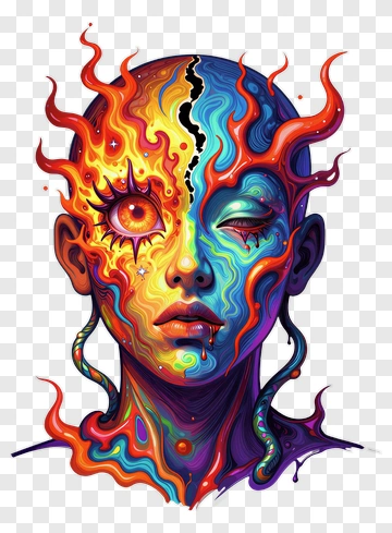 Split Face Fire And Ice PNG